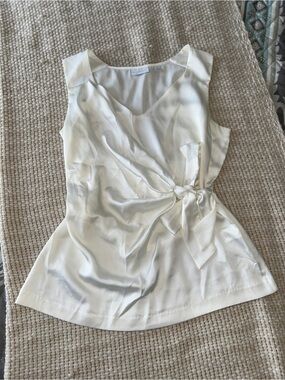 Cream Satin Tie-Waist Sleeveless Top